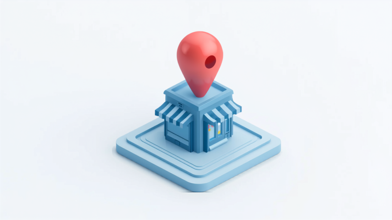 店舗ビジネスの地図検索（MEO）を表すアイソメトリックイラスト
