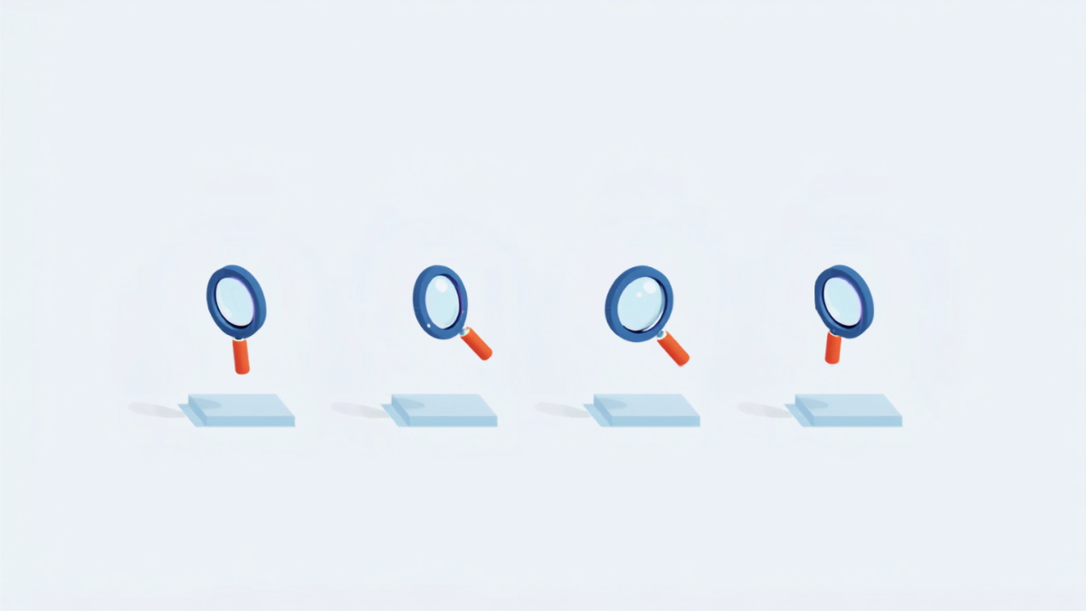Googleが人間による審査で見る4つの判断材料を表した虫眼鏡のイメージ