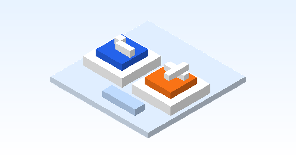 青いカードとオレンジのカードで結果の違いを表すアイソメトリックイラスト