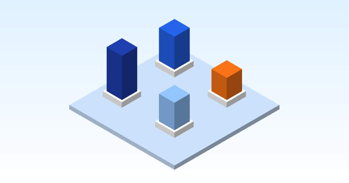 4つの台座に色の違うブロックが立ち、順位がずれる4つの理由を表すアイソメトリックイラスト